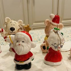 Vintage Genuine Bone China Mr and Mrs Santa , Bears, Church Christmas Ornaments
