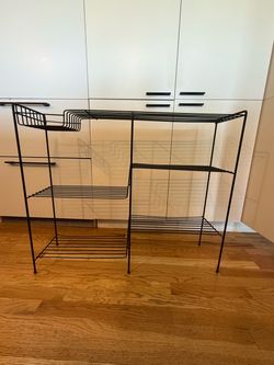 Mid-Century Modern Black Metal Wire Shelving Unit