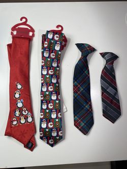 Lot of 4 Christmas Holiday Junior Neck Ties And Clip On Sears Old Stock Never used
