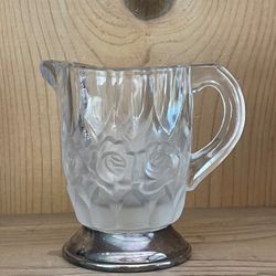 Creamer Frosted Lead Crystal Rose Silver Plated Foot William Adams Creamer