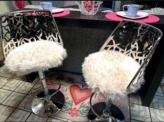 Set of (2) Modern Pink and Chrome Bar stools- READ Description