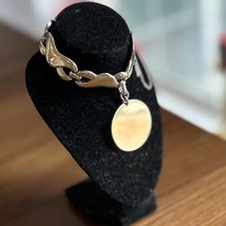 Silver Large Chain Bracelet W/ Pendant For Engraving 