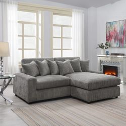 Reversible Sectional Sofa W/6 Pillows GRAY CORDUROY (AC) $899 DELIVER AVAILABLE 
