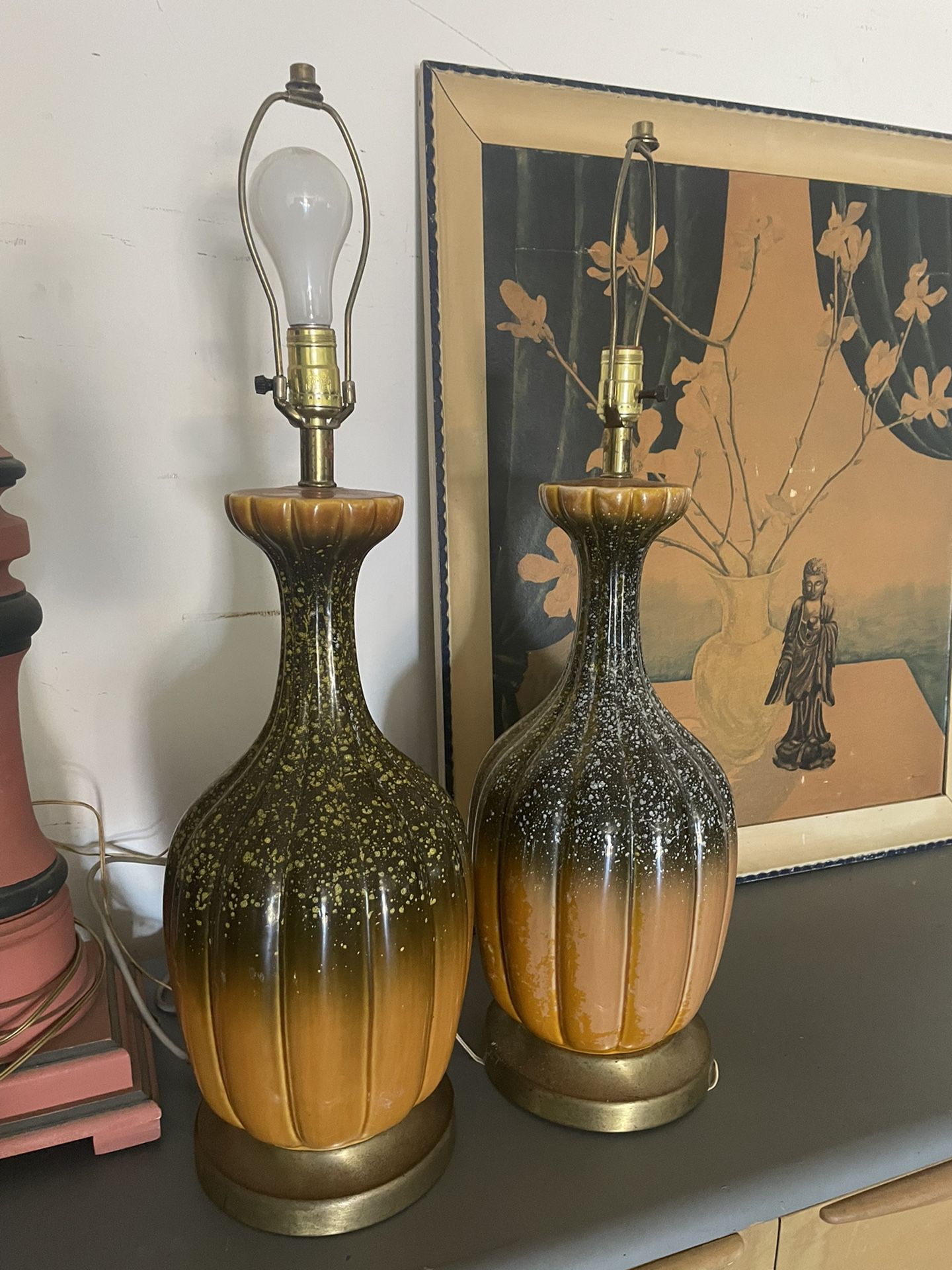 Mid Century Large Glazed Lamps 