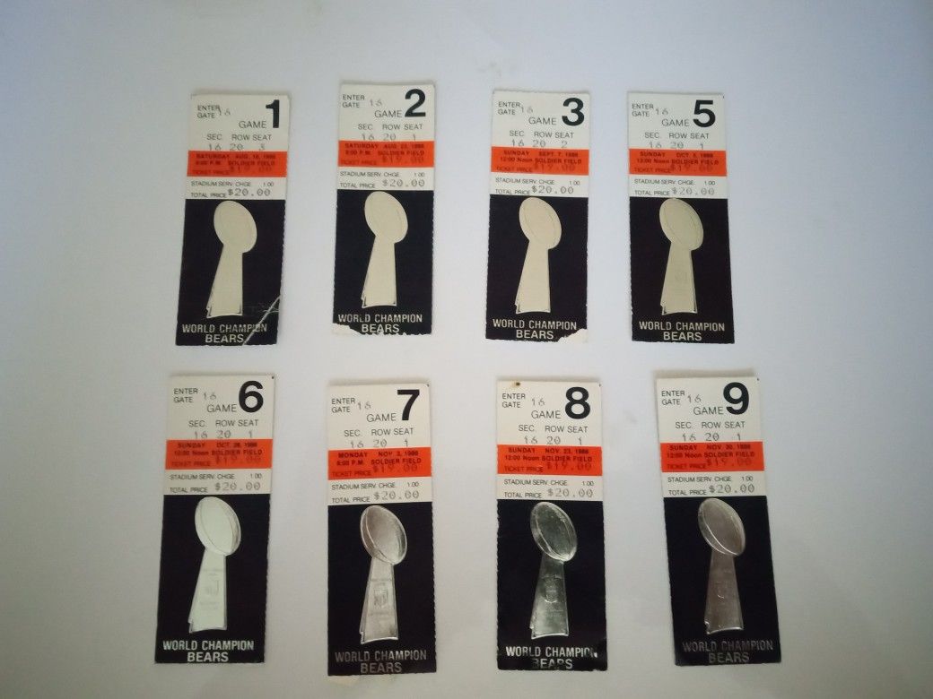Chicago Bears Tickets From 1986 Stubs