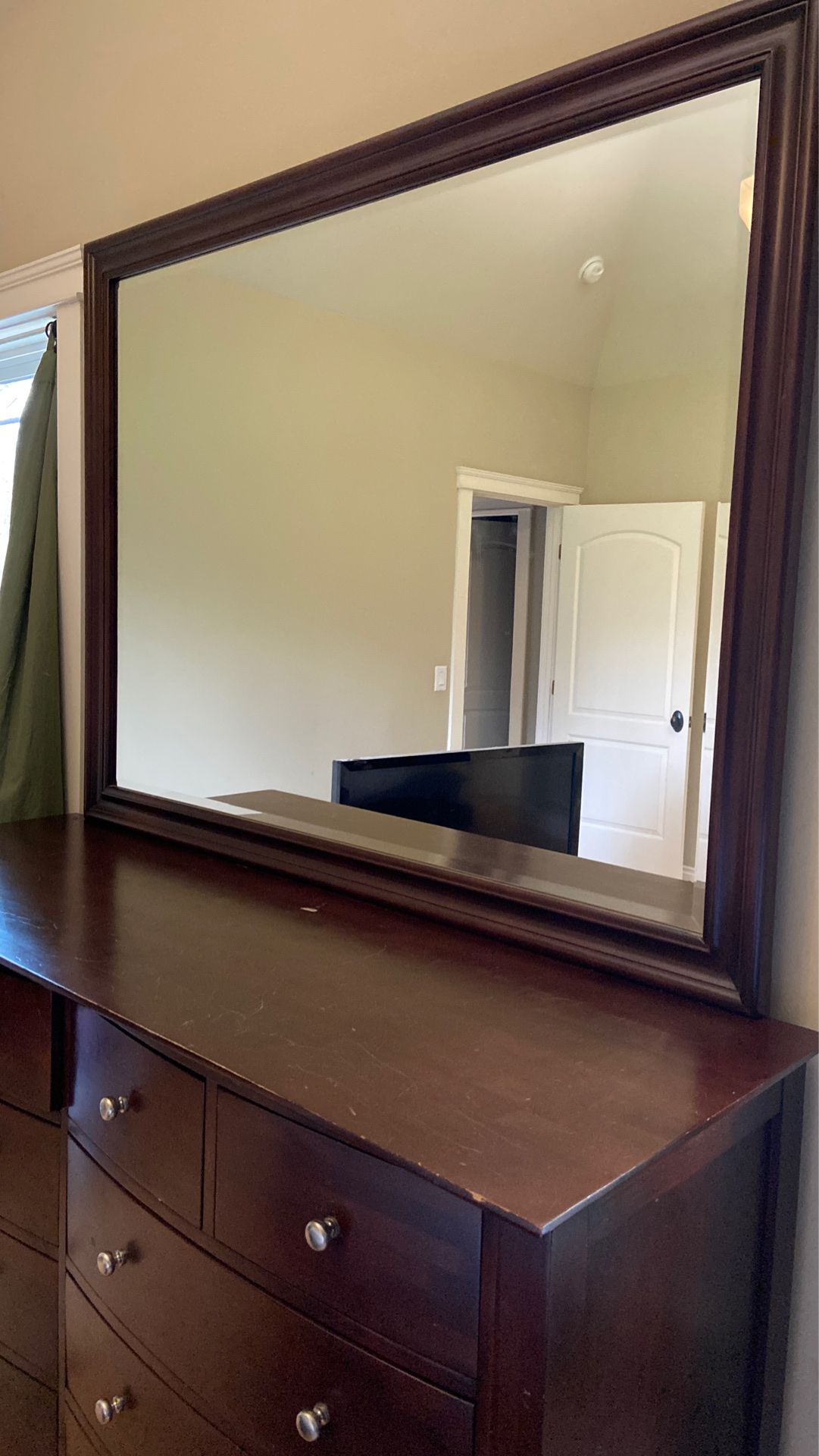 Dresser with mirror! Solid wood, all drawers work. Some scratches but could easily be fixed