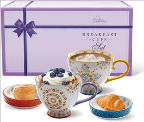 NEW - Coffee Mug Set 15 OZ Vintage Breakfast Cereal Cups