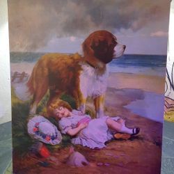 Victorian Lithograph Print "Gaurding" No Frame Matted 