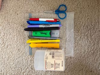 MUJI Clear Pencil Cup with 9PCS School Stationery Set (Sharpie, Scissors, Pens)
