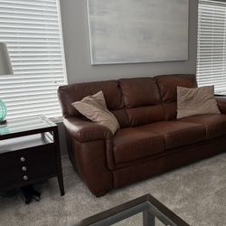 Leather Couch, Plush Chair, (2) End Tables, Coffee Table & Side Table