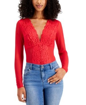 NWT! INC International Concepts Long-Sleeve Lace Mesh Bodysuit - Ski Patrol