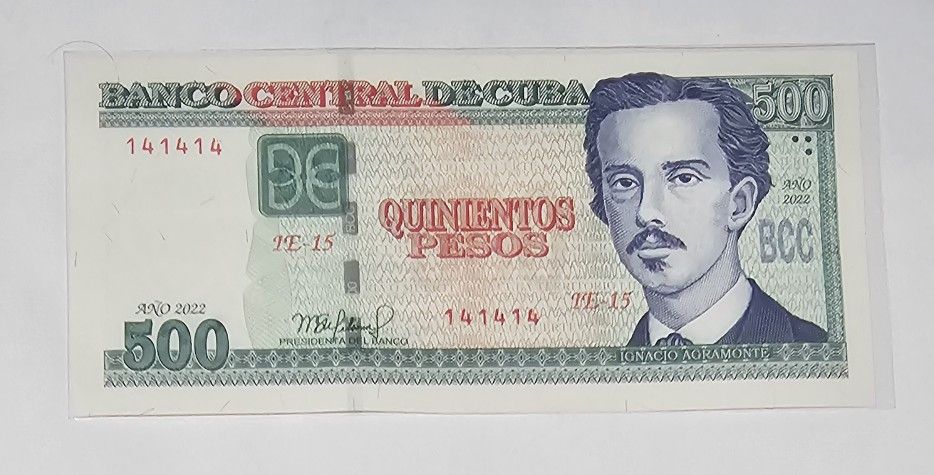 500 Pesos 2022 Cuba Serie 141414 Repetidor UNC