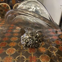 Frutplatter Of Glass And Metal Silver