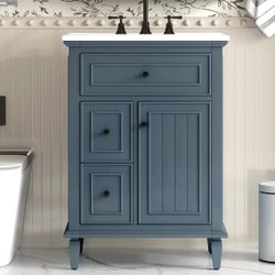 Newly Assembled Solid Wood Frame 24" Bathroom Vanity with Sink FreeStanding Single Basin Vanity Set