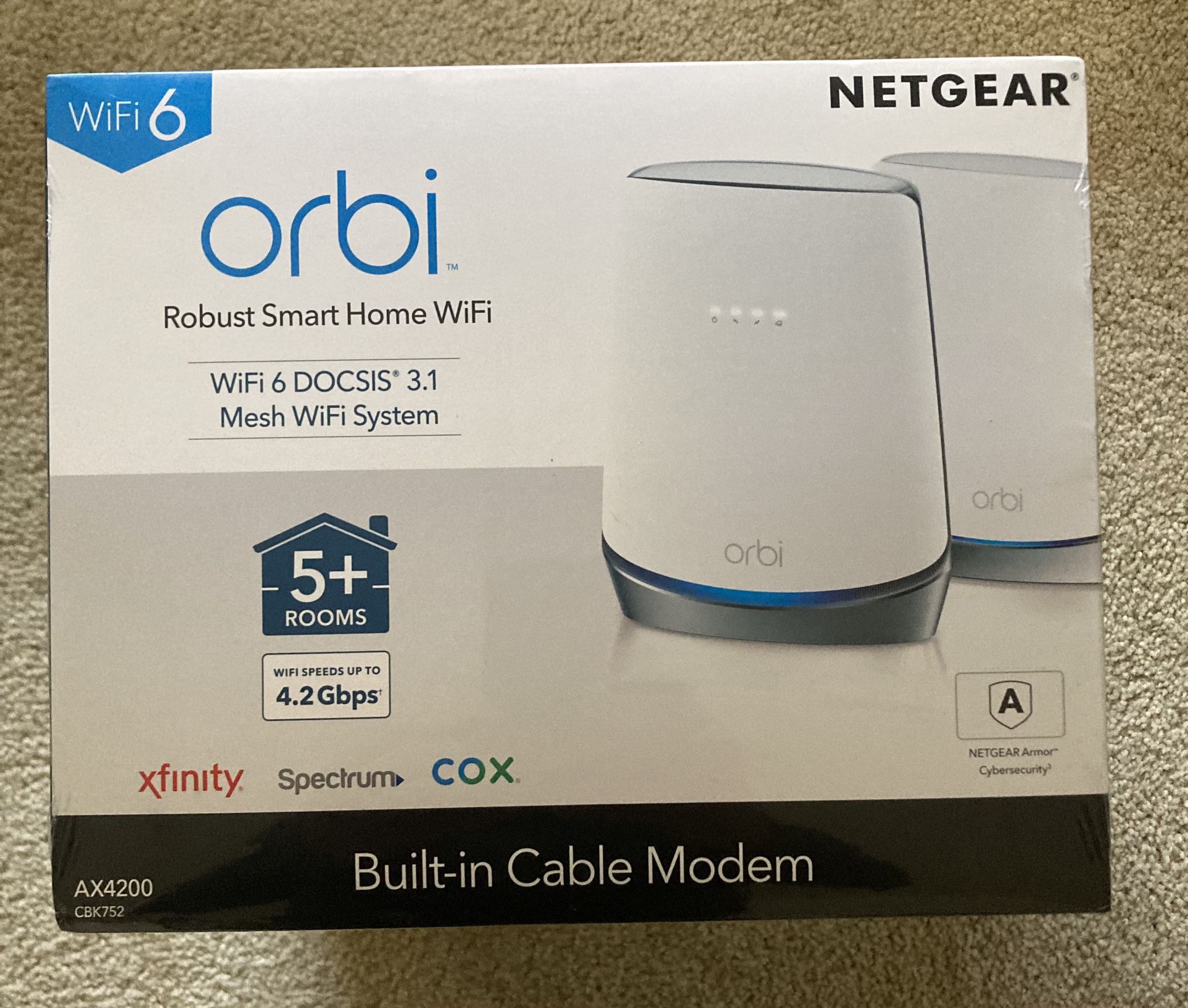 Netgear Orbi AX4200 WiFi 6 DOCSIS 3.1 Mesh Smart Home WiFi w/Built-in Cable Modem 