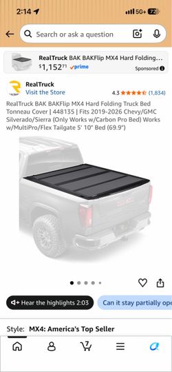RealTruck BAK BAKFlip MX4 Hard Folding Truck Bed Tonneau Cover | 448135 | Fits 2019-2025 Chevy/GMC Silverado Truck bed cover ONLY