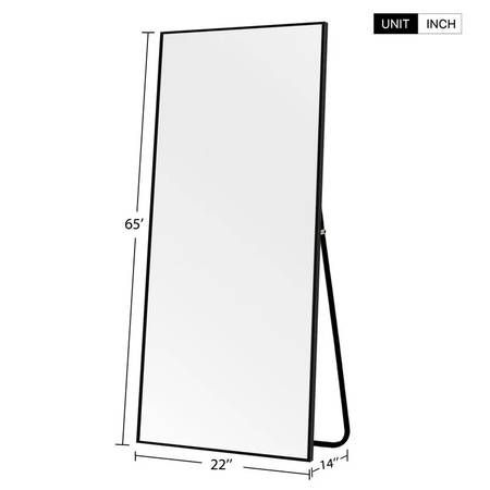 65x22 Black Rectangular Full Length Floor Mirror with Stand Aluminum