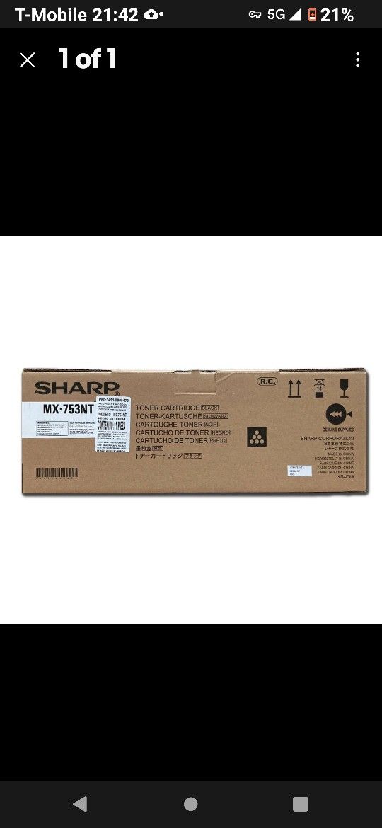 Genuine Sharp MX-753NT Black Toner Cartridge Bnib Sealed For Printer Delivery Possible