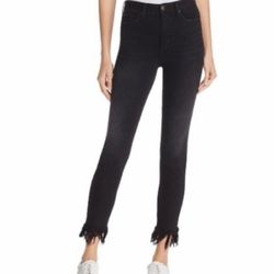 American Eagle black hi rise jeggin crop fringe jeans women size 2 long