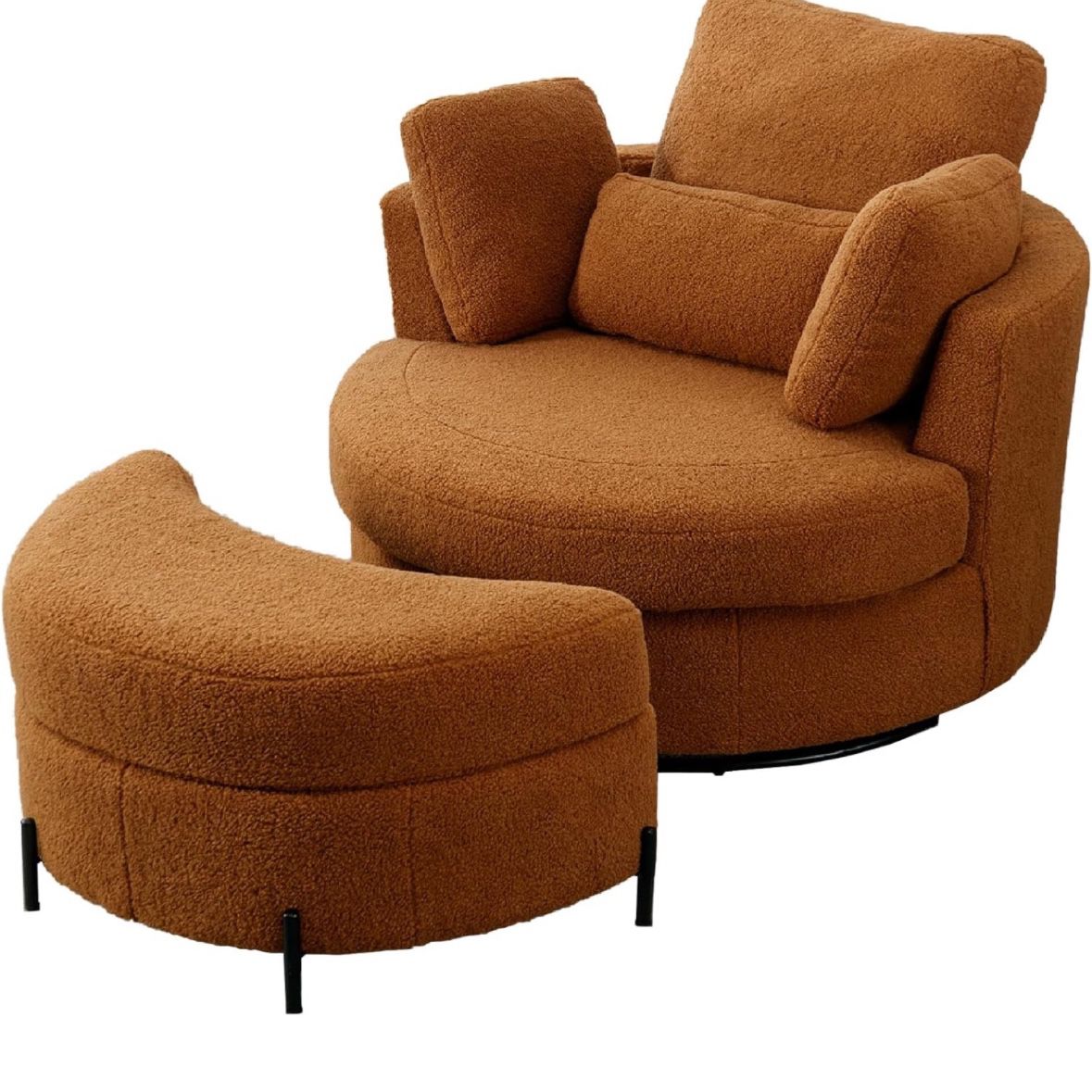 42” Caramel Teddy Bear Fabric Round Swivel  Barrel Sofa / Chair & Storage Ottoman [NEW] **Retails For $632