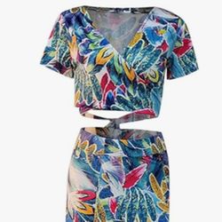 Floral Print Beach High Split Maxi Dress Set