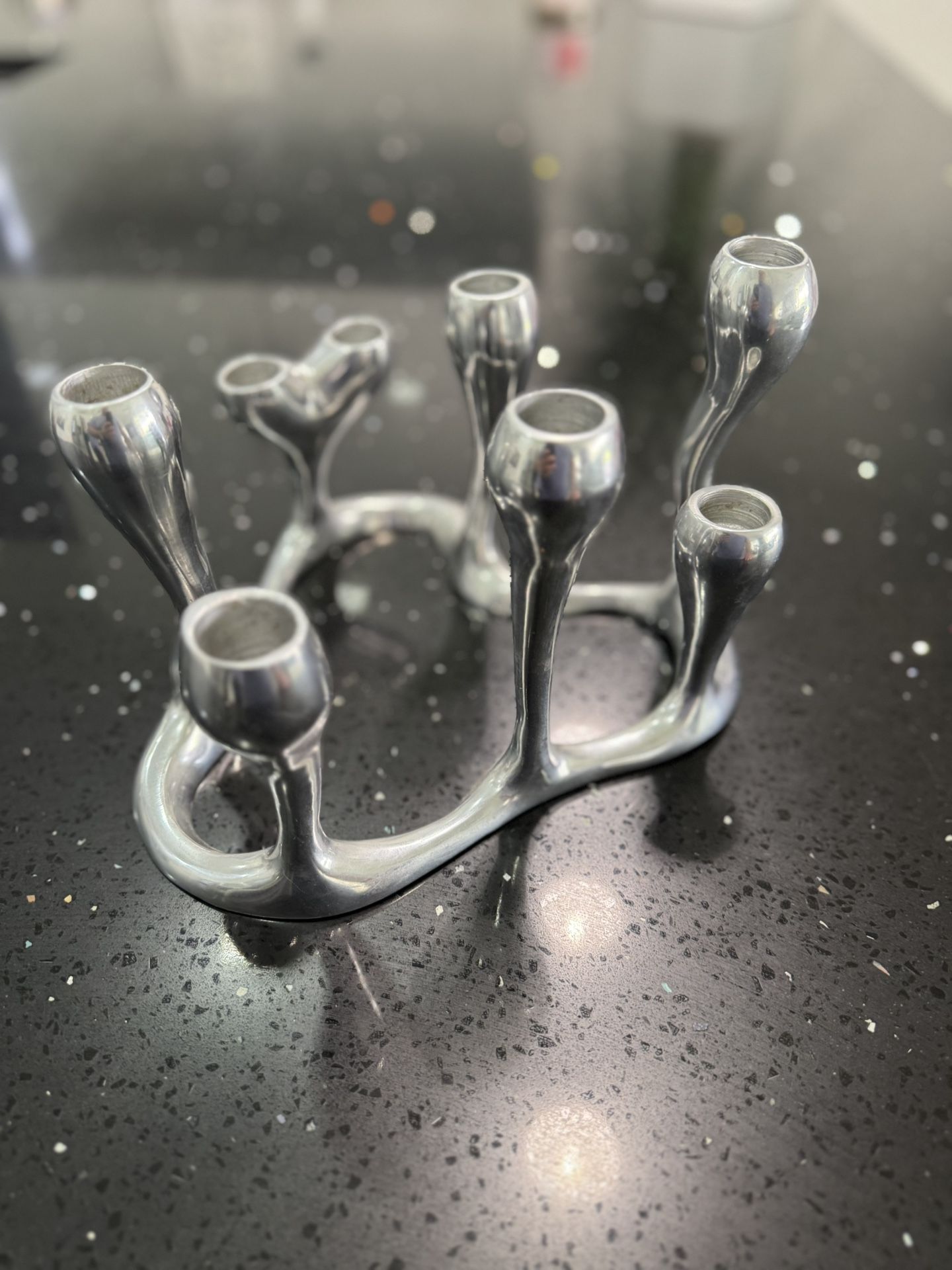 Modern Silver Candle Holder – Unique Sculptural Candelabra (Holds 7 Candles)