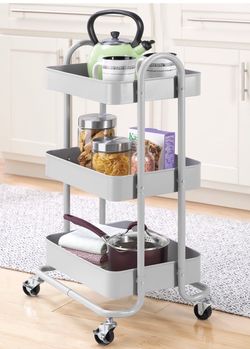 3 Tier Rolling Metal Cart Grey Color New In Box