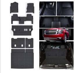 Floor Mats for Chevy Chevrolet Tahoe & GMC Yukon (Not XL) 2015-2020 & Trunk Mat & Backrest Mat TPE All Weather Protection Floor Liner & Cargo Liners A