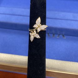 14k Gold Double Butterfly Ring With Cubic Zirconias Size-6