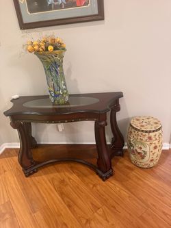 Dark Wood Console Table with Glass Insert