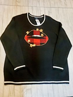 Sueter Para Dama Nuevo Talla L Torrid Crew Neck Long Sleeve Pullover Sweater Star Lips Black