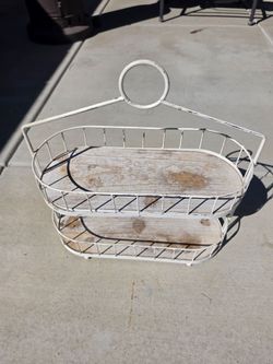 Two-Tier Wire and Wood Basket Shelf
