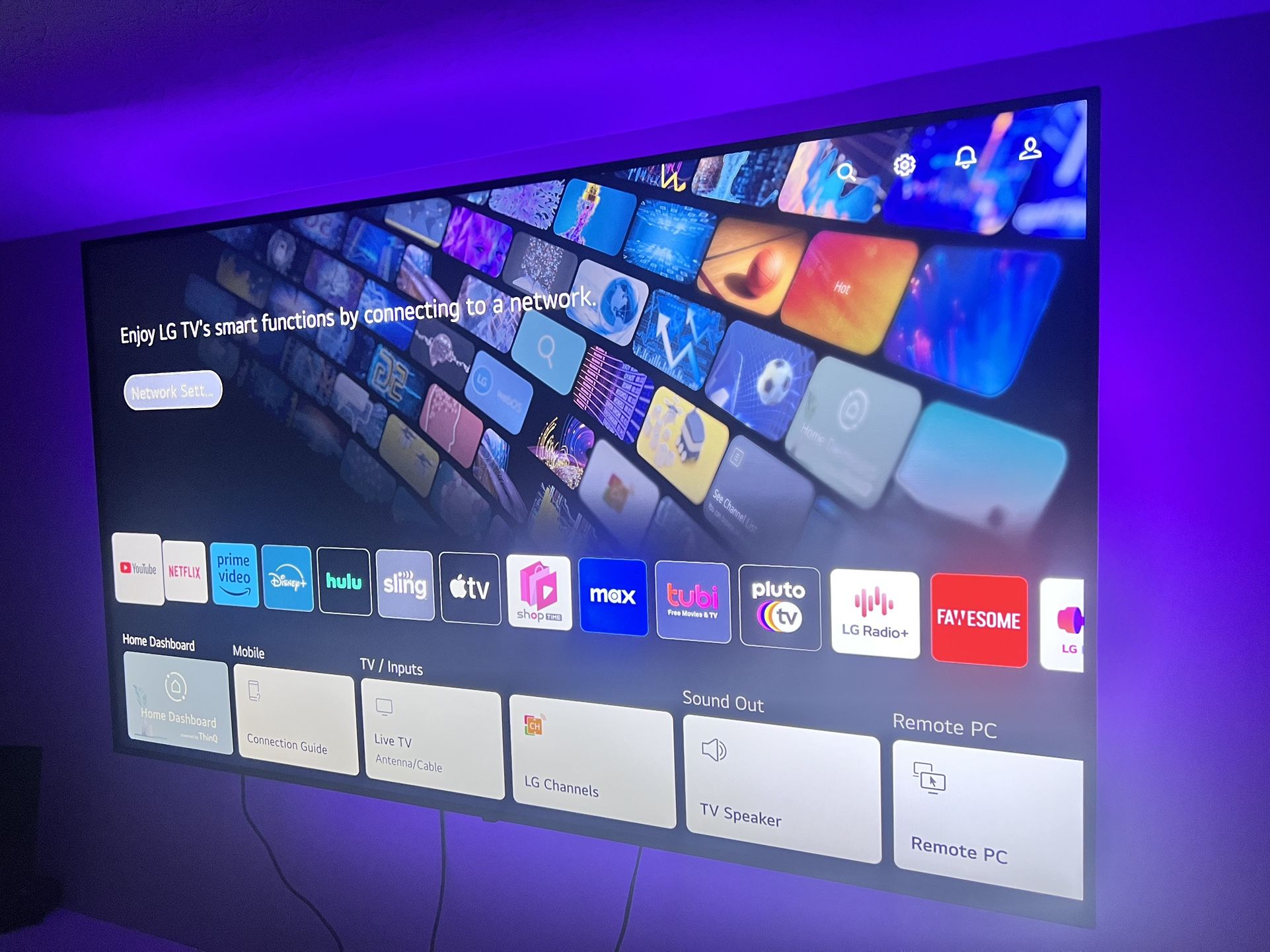 LG 75” 4K Smart TV w/ Wall Mount + RGB Color LED Lights – Like New!