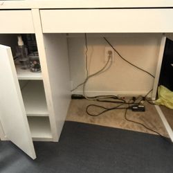 White 2 drawer Desk W/ Matching File stand