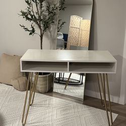 White and Gold Hairpin Desk 