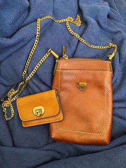 Fossil Tan Leather Crossbody Bag and Mini Wallet Set