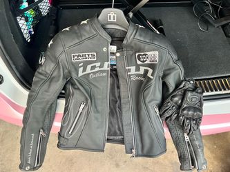 ICON Women’s Genuine Leather Motorcycle Jacket XS + Gloves