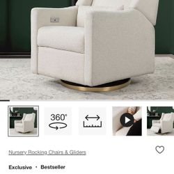 Babyletto Kiwi Ivory Boucle Nursery Power Glider Recliner Chair with Gold Base