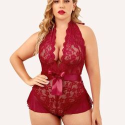 Plus Size Halter Lace Bodysuit