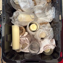 Misc Box Of Candles And Glass Hurricanes 