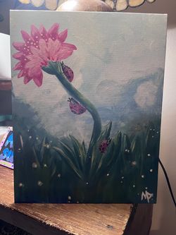 Original Acrylic Painting – Flower and Ladybugs