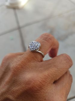 Silver Heart Cluster Stone Ring
