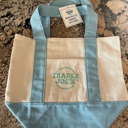 Trader Joe's Mini Pastel Canvas Tote Bag Light Blue