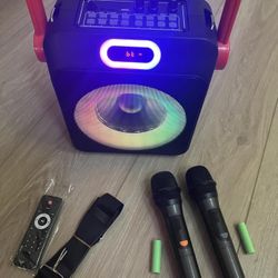 Karaoke Machine with 2 Wireless Microphones, Karaoke Machine for Adults & Kids, Portable Bluetooth Karaoke Speaker with Bass/Treble Adjustment, PA Sys