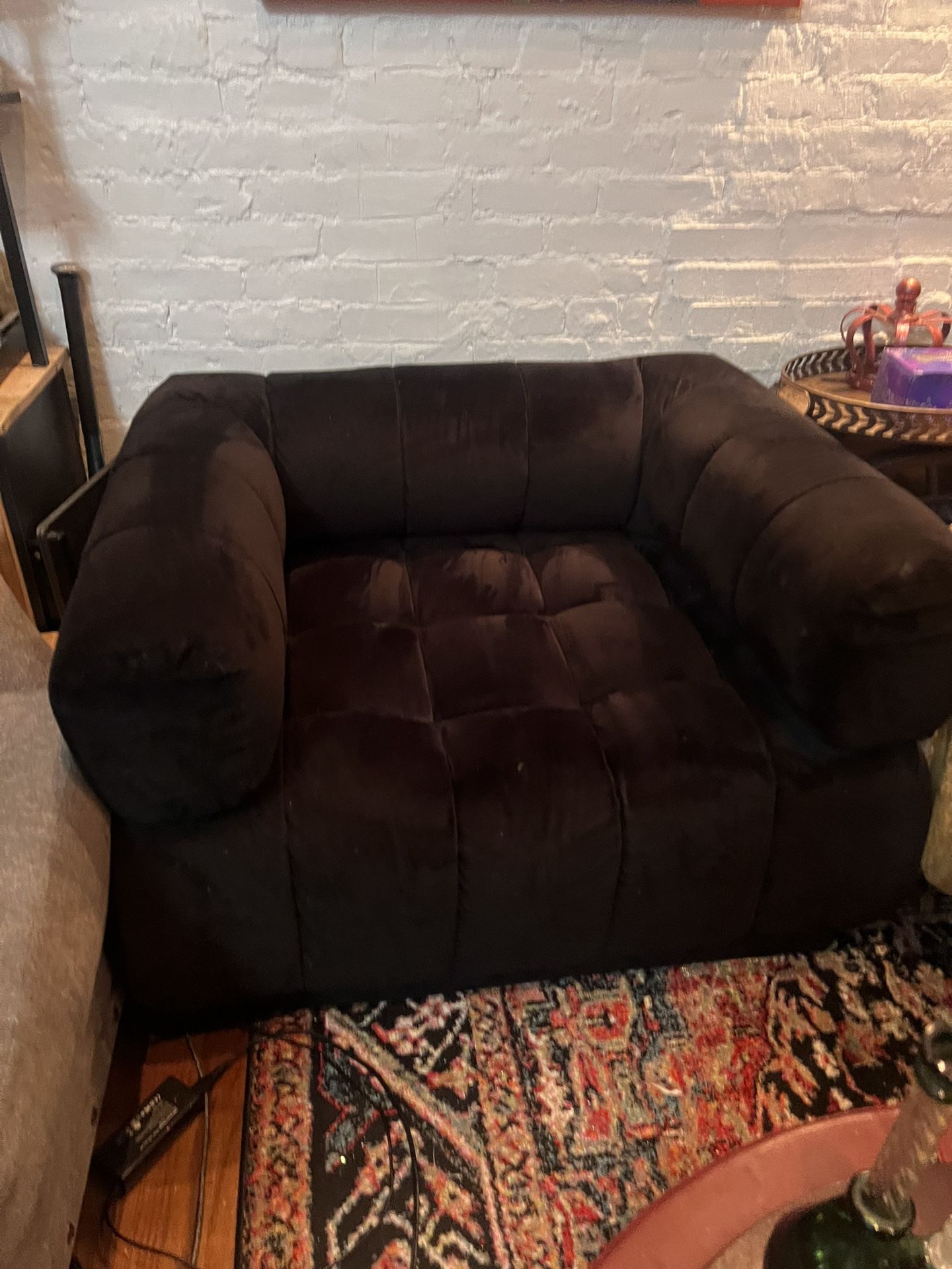 Wide Black Velvet Club Chair