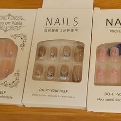 brand new 3 pack press on nails with glue $8