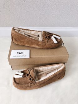 New UGG Litney Suede Tassel Comfort Slippers Chestnut Brown