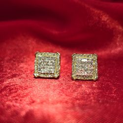 10k Yellow Gold Diamond Square Earrings 1/2 