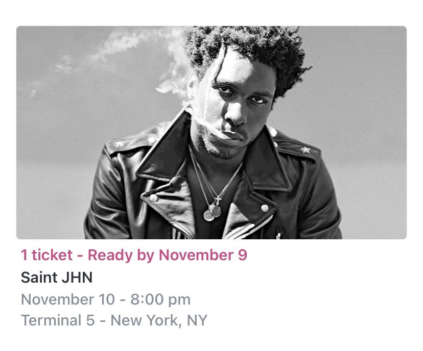 Saint JHN Concert Ticket 