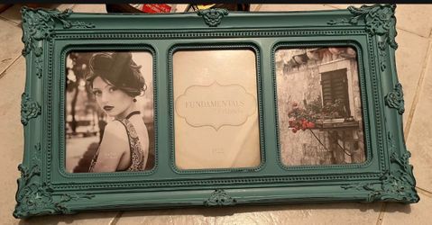 New Turquoise Blue Triple Picture Frames 5 X 7", actual piece 19 and three-quarter inches wide by just about 10 1/2 inches